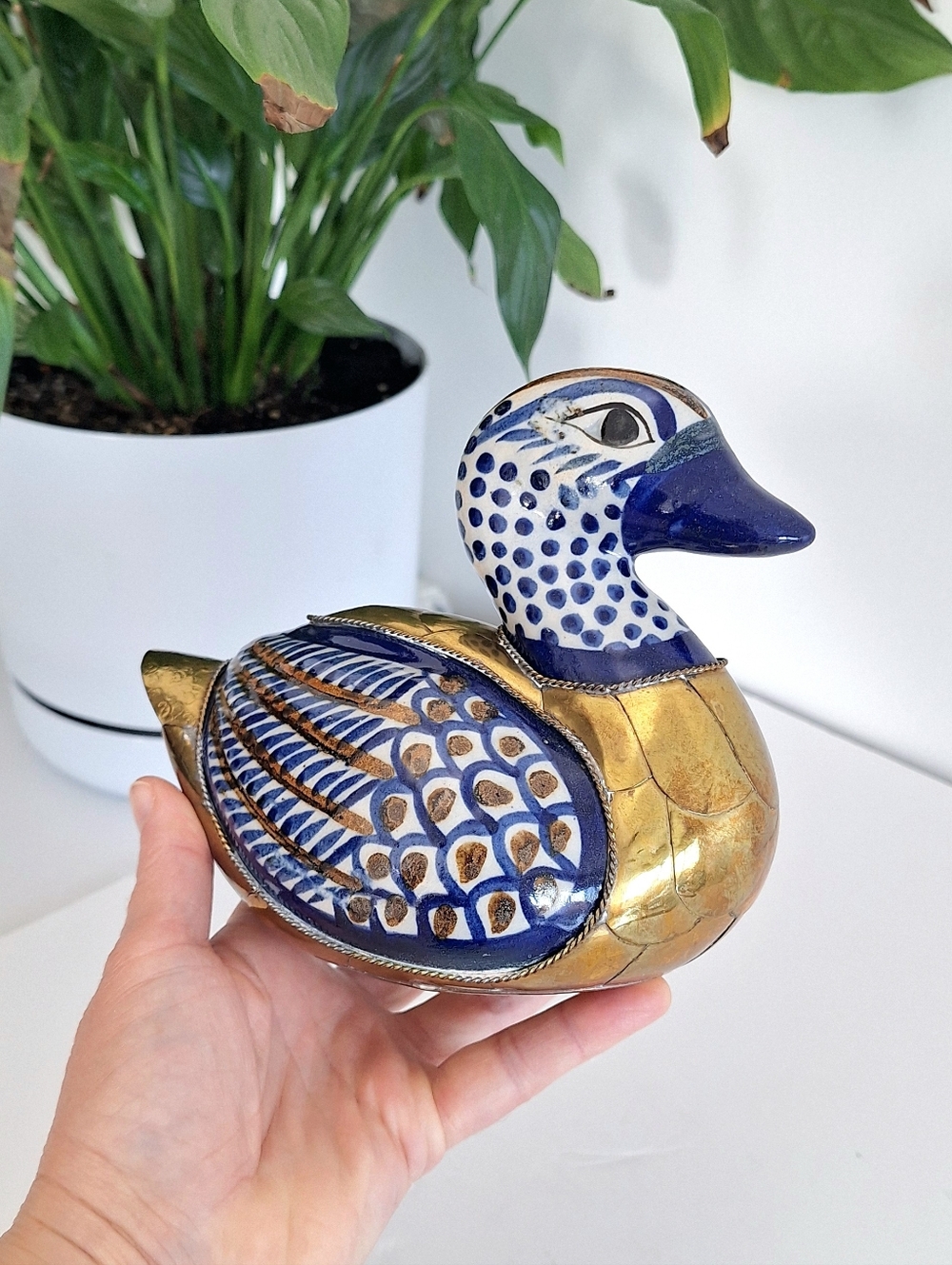 Tonala Duck in porcelain and brass